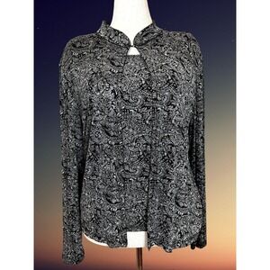 Vintage J.B.S. LTD Rhinestone Brocade 2‑Piece Set XL Black Pewter Mandarin USA